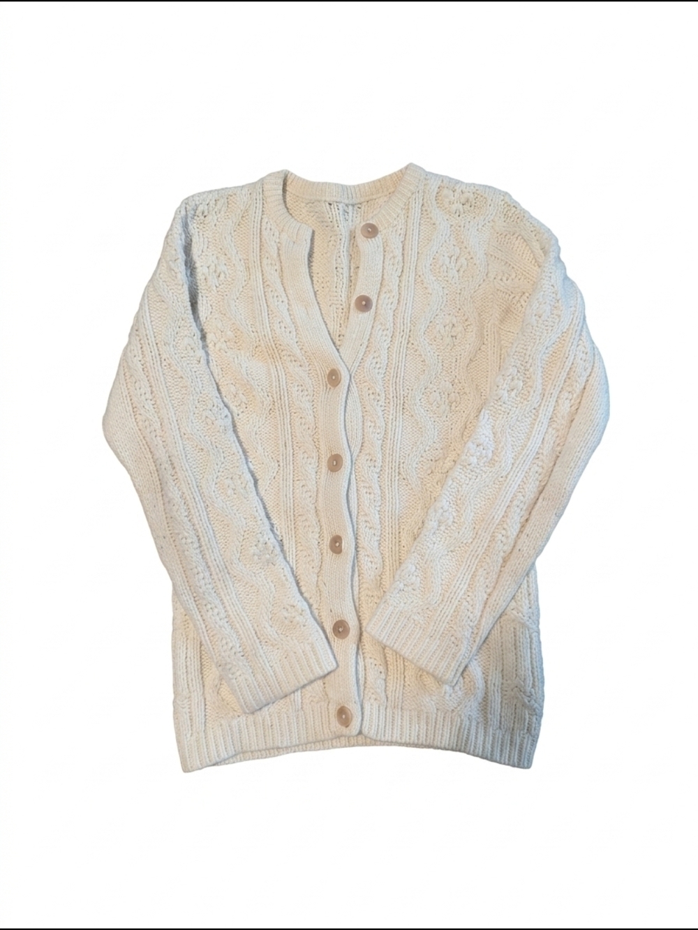 Vintage Off-White Wool Cable Knit Sweater Cardigan - Grandmacore